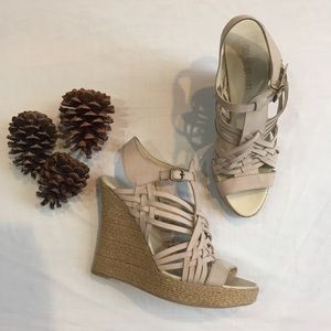 COLIN STUART Nude Leather Wedges